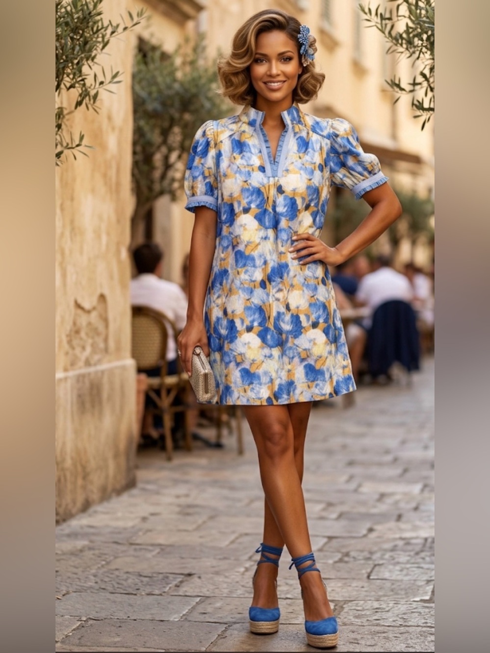 NWT! Umgee Bluebell Charm Floral Puff Sleeve Midi Dress